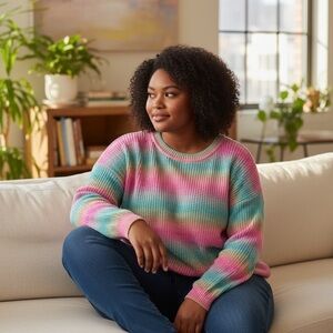 Torrid Vibrant Striped Crew Neck Sweater